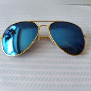 RAY-BAN SUNGLASSES Italy large metal 3025 62-14 blue mirror 135 MM unisex